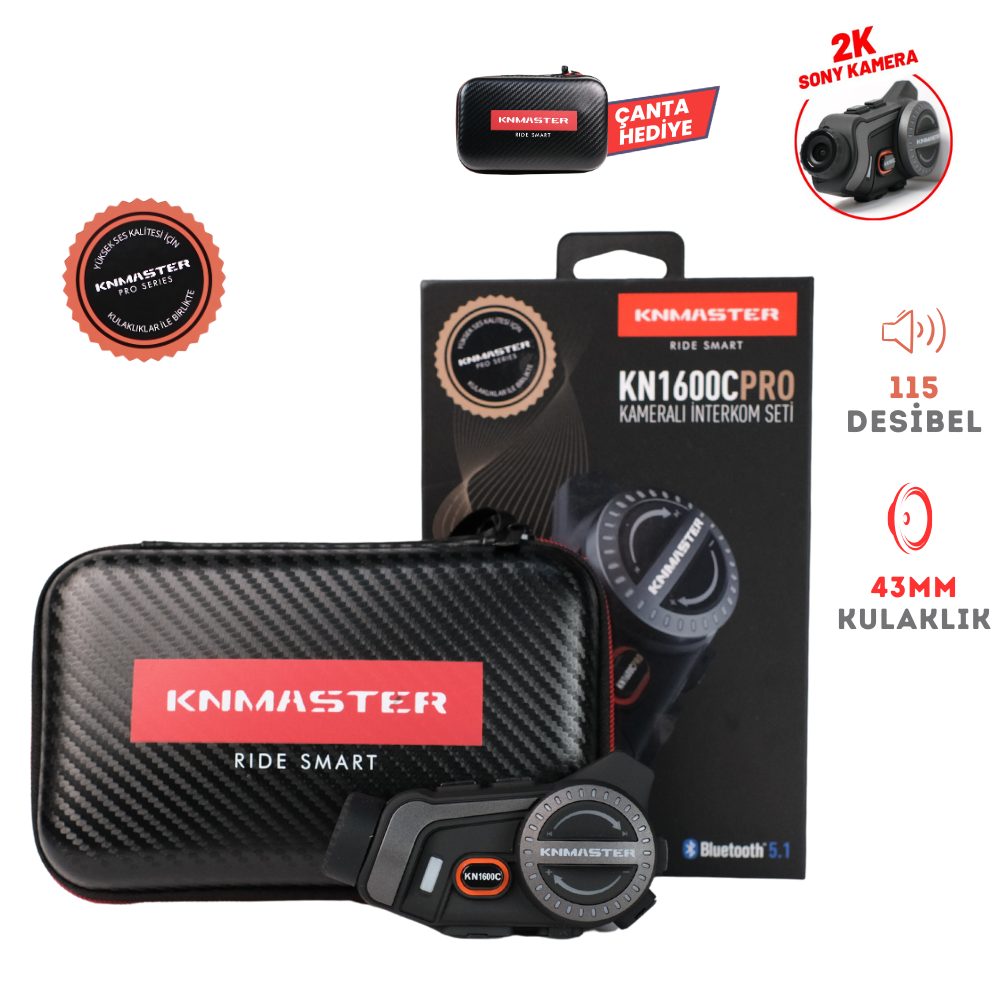 KNMASTER KN1600C Kameralı Motosiklet Kask İnterkom Bluetooth Intercom Kulaklık Seti