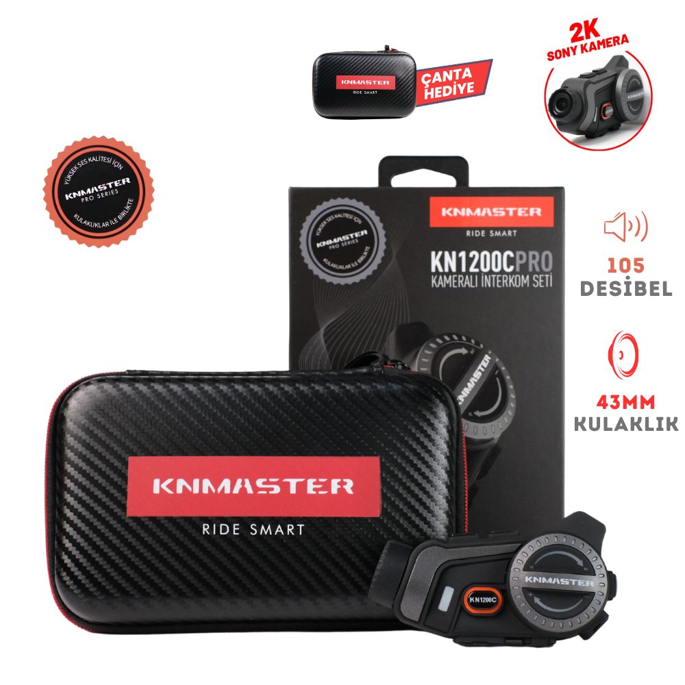 KNMASTER KN1200C Kameralı Motosiklet Kask İnterkom Bluetooth Intercom Kulaklık Seti