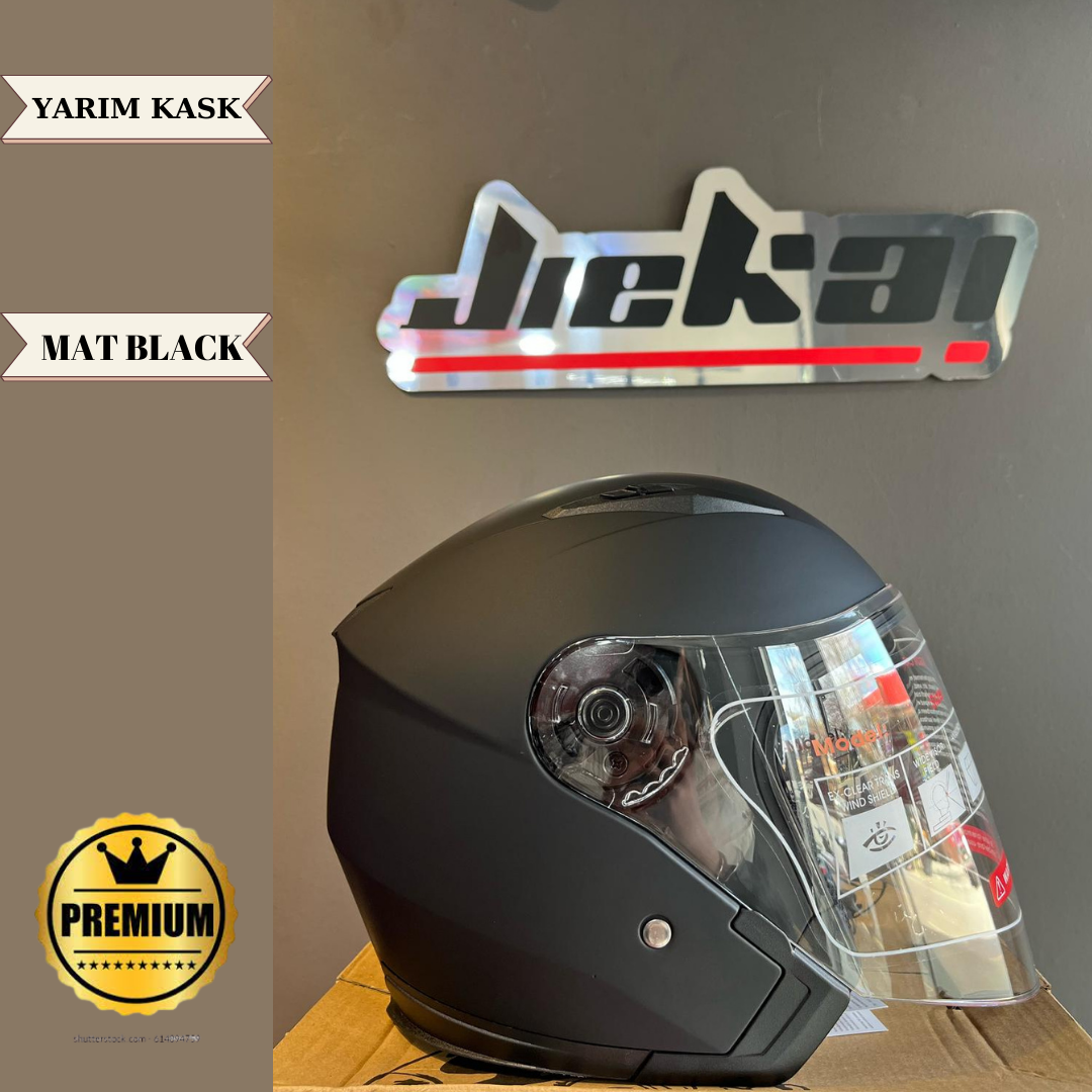 JİEKAİ YARIM KASK MAT BLACK GÜNEŞ VİZÖRLÜ